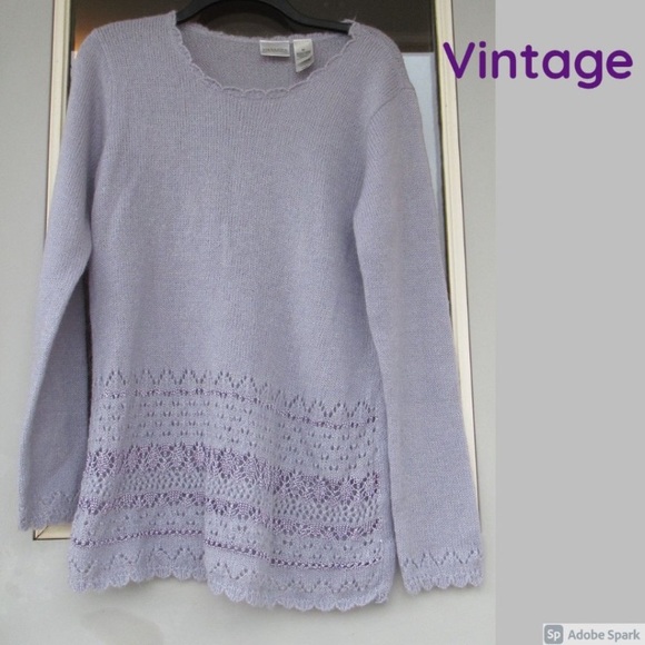Vintage Sweaters - VINTAGE lavender with shimmer & crochet like detail sweater